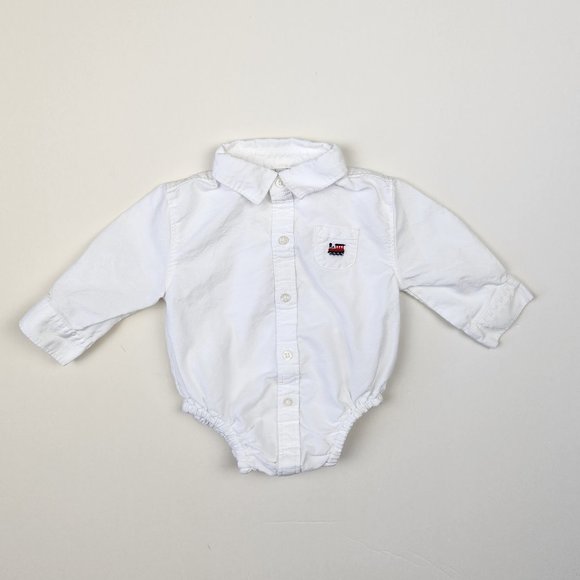 Janie and Jack Baby Train Icon Oxford Bodysuit sz 0-3 months - Picture 1 of 11